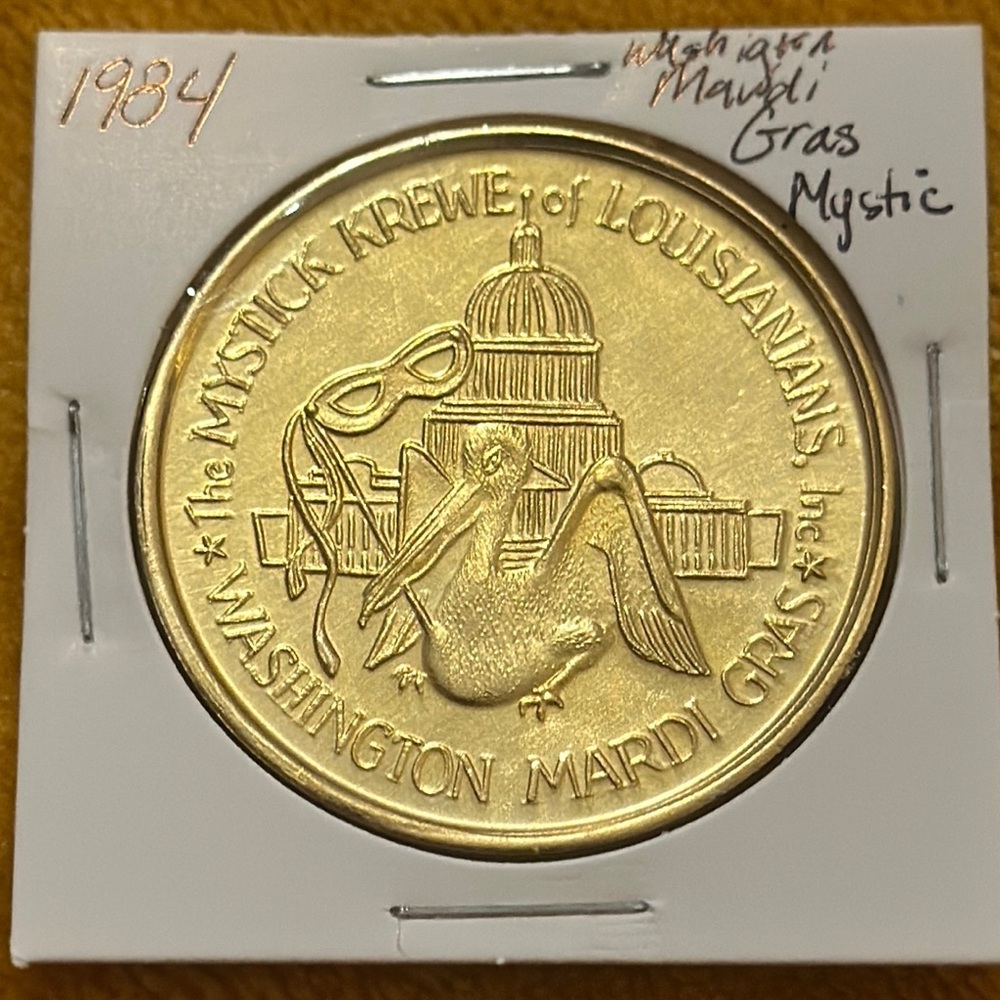 1984 Mystic Nite of Jume Doubloon Washington Mardi Gras Coin w/ Pelican Design